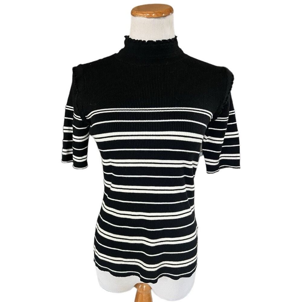 NWT Womens Laundry by Shelli Segal Scalloped Neckline  Ribbed Sweater Top - Sz L
